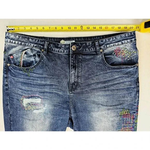 Staple Pigeon Size 40X32 Men's Factory Stich Distressed Blue Denim Logo Jeans - Picture 2 of 13